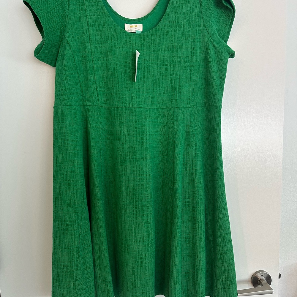 Anthropologie Green A-Line Dress with Flutter Sleeves NWT